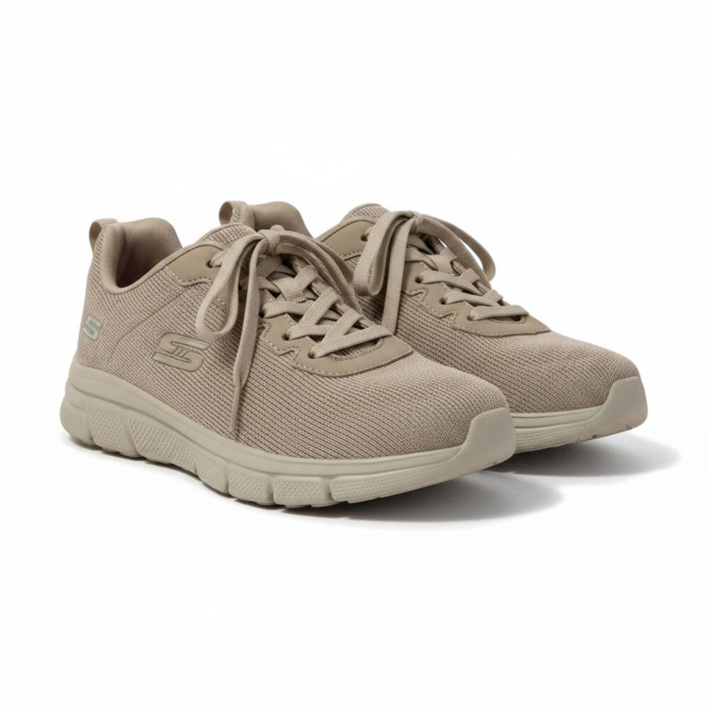Skechers BOBS Sport Foam Women's Tan Knit Sneakers Size 7 Lace Up